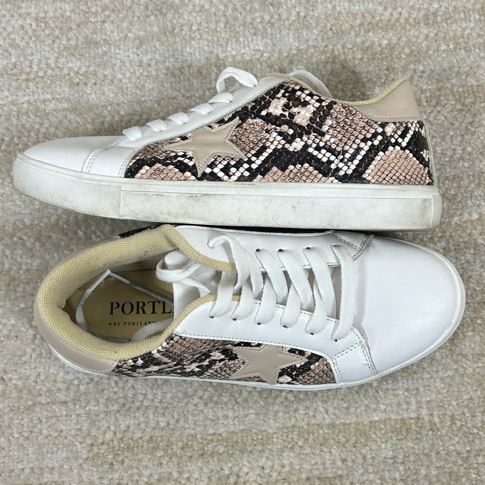 Portland Boot Company Womens Y2K Snakeskin Star Low Top Sneakers White Size 7